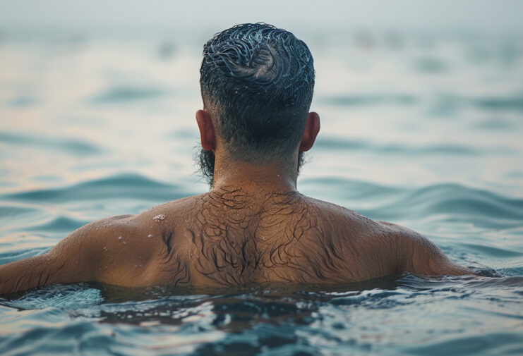 How to Reduce Hair on Your Back: Men's Methods for Hair Removal man in water with hairy back