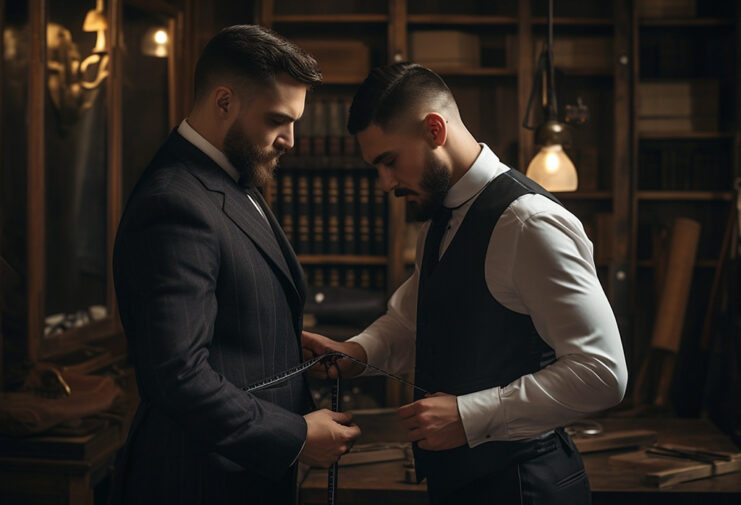 How To Update Your Wardrobe After Weight Loss - Ultimate Men's Guide tailor measuring guy in suit jacket