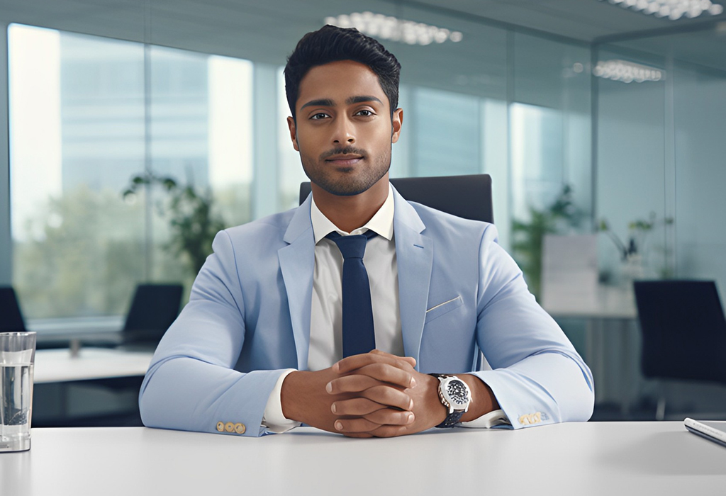 man in suit wearing too big wrist watch